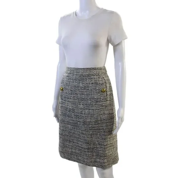 J Crew Womens Back Zip Knee Length Tweed Pencil Skirt White Blue Size 4 - Picture 2 of 7